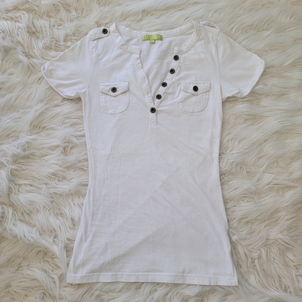 V Neck Button Up T Shirt